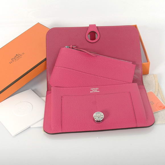 High Quality Hermes Compact Passport Holder Smooth Leather Wallet Peach Fake